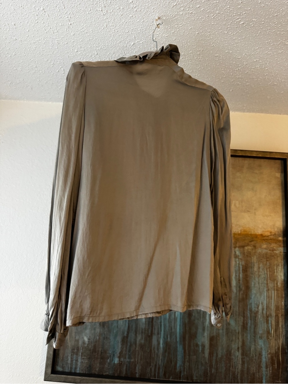 Lanvin Slate Gray 100% Silk Ruffle-Neck Shirt Jacket - Picture 2 of 4